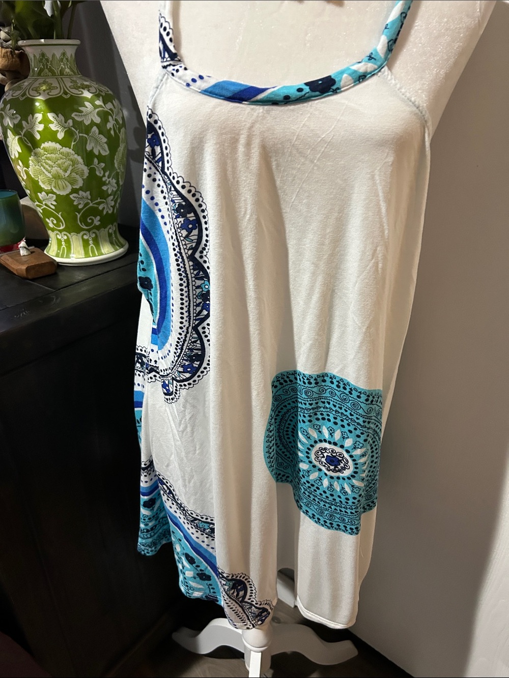 Women’s White & Blue Boho Swim Coverup Dress